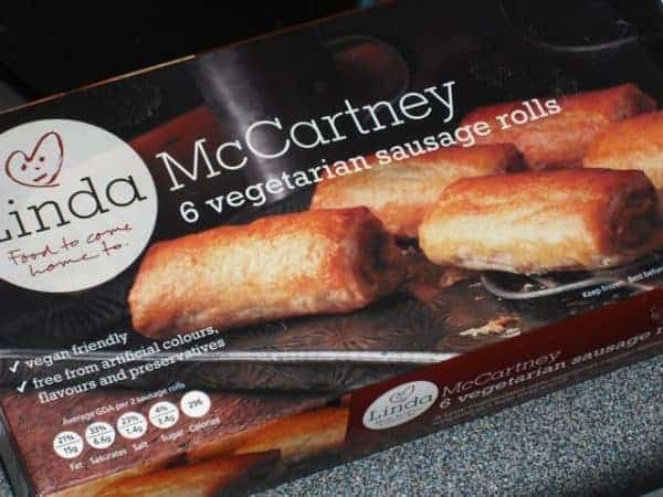 Linda McCartney vegetarian sausage rolls box