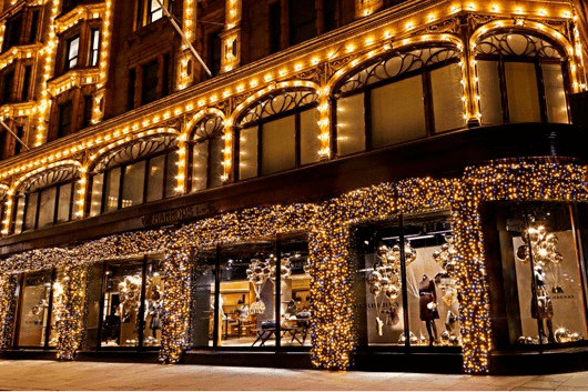 Christmas shopping street lit up