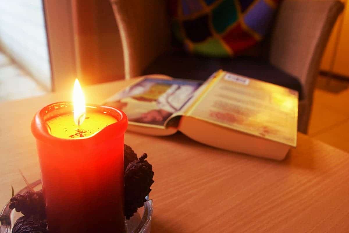 Hygge Candle and a book