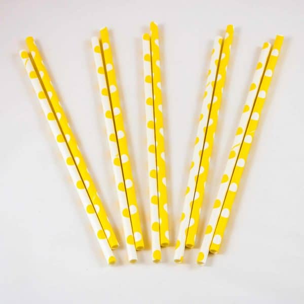 Yellow and White Polka Dot Straws