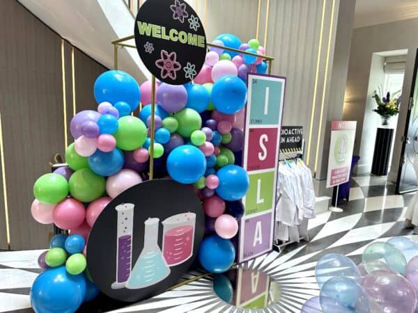 balloons at the entrance of science party